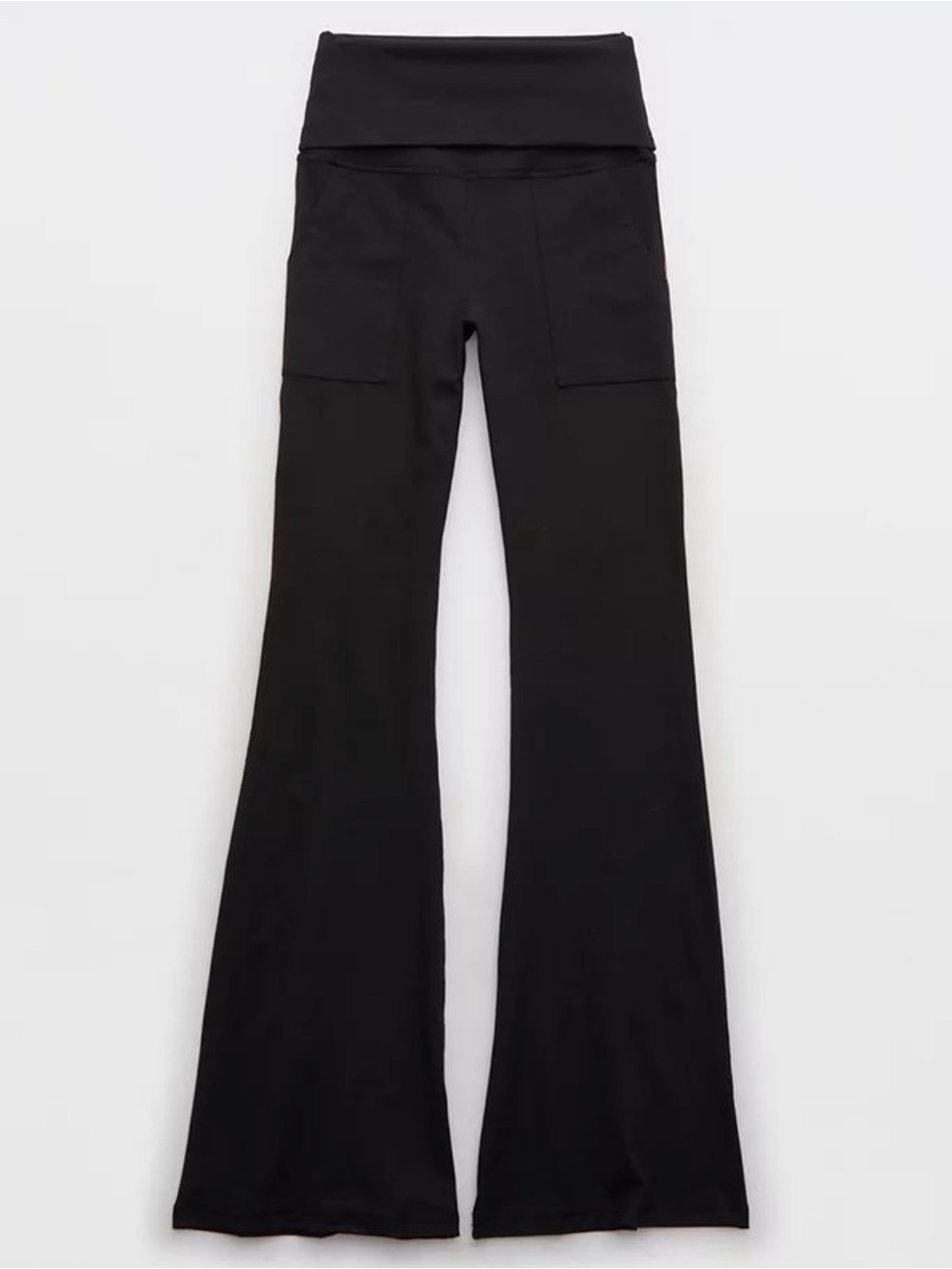 aerie Black Boot-Cut Fold-Over Waist Flare Leggings the Hugger